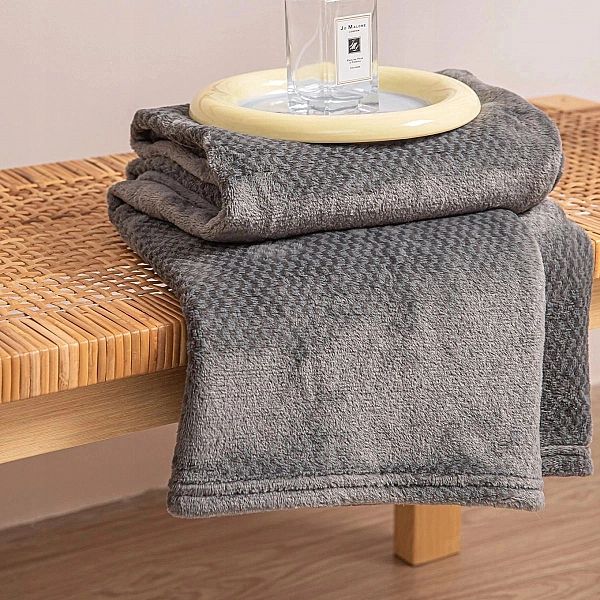 Koc Mikrofibra Pluszowy Drobna Kratka Pled Willy 200x220 Grafitowy