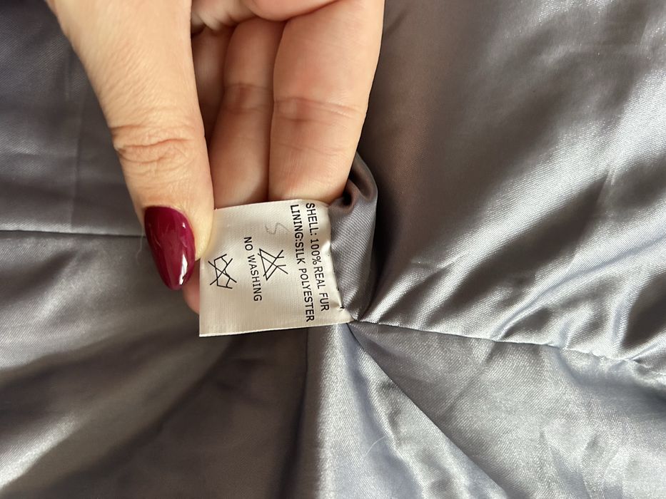 Biała szara gruba ciepła kamizelka futro z królika futro naturalne L