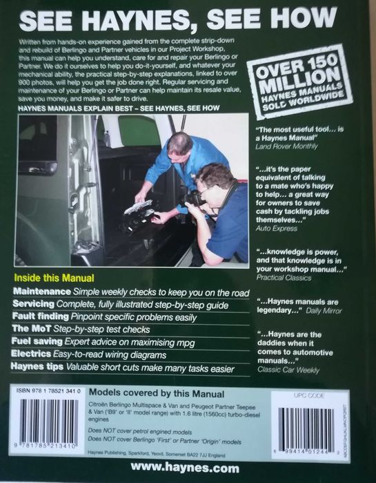 (NOVO) Livro Manutenção Hayes Citroen Berlingo