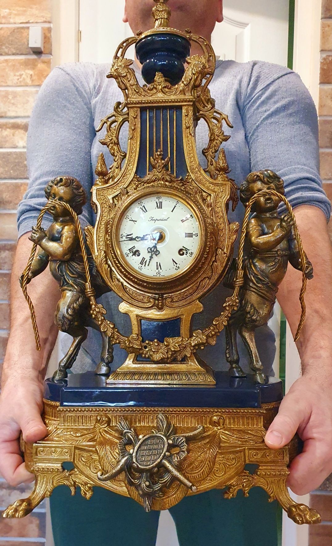 Zegar kominkowy mosiężny  mosiadz FHS złocony 61cm 13kg prezent