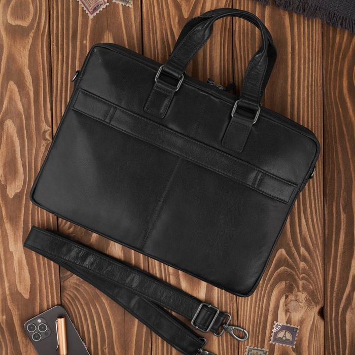 torba męska na laptopa na ramię i do ręki skórzana czarna
