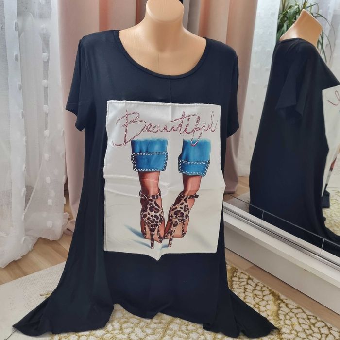 T-shirt tunika koszulka damska Blu z dłuższymi bokami rozmiar L-XL