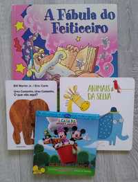 4 Livros infantis (Urso Castanho, Animais Selva, Mickey e Feiticeiro)