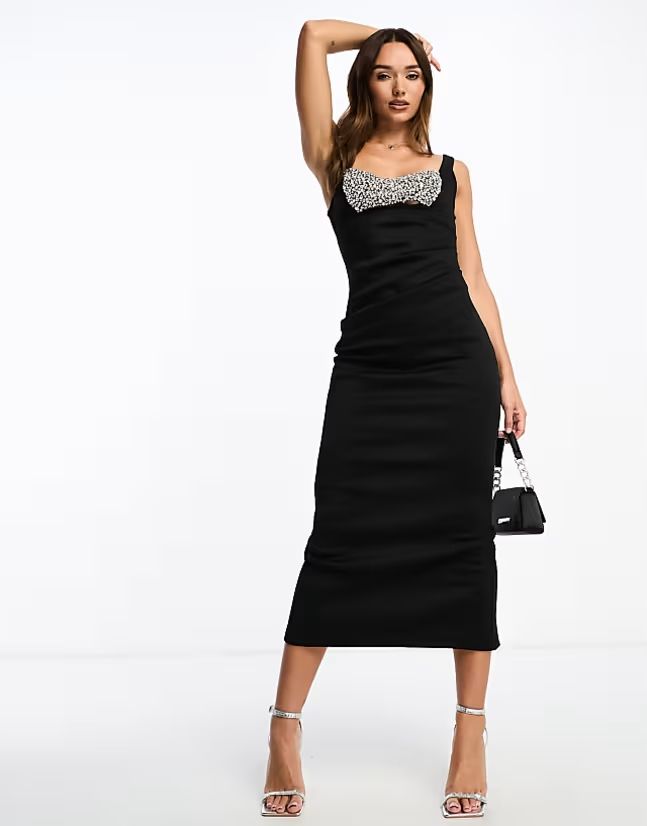 Asos Design 44 Xxl Czarna Zdobiona Sukienka J28331