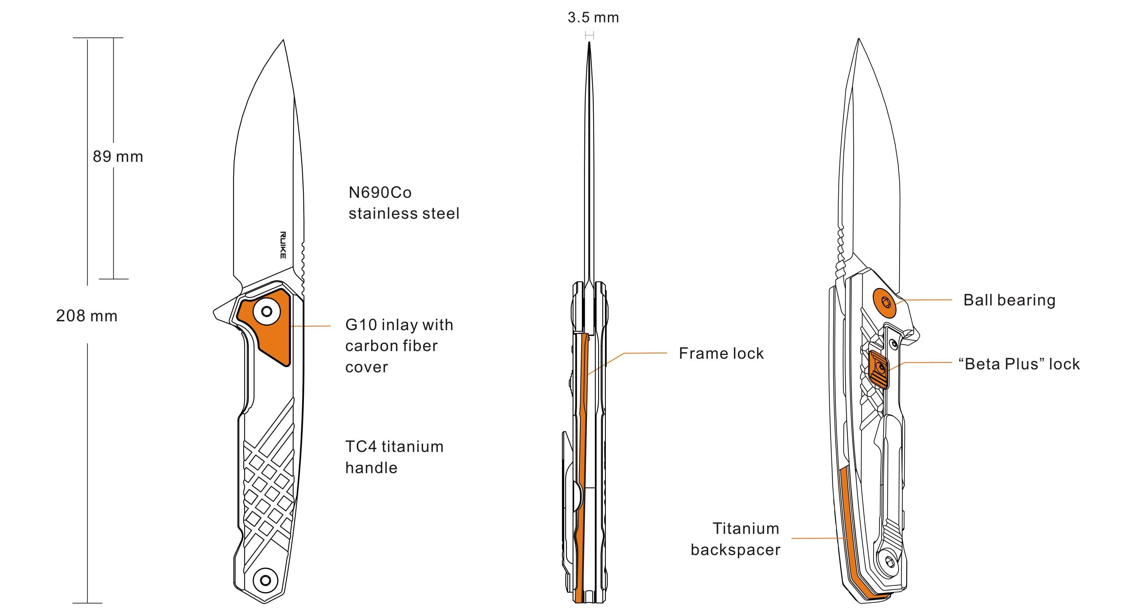 Nóż Ruike składany M875-TZ Długość 21cm