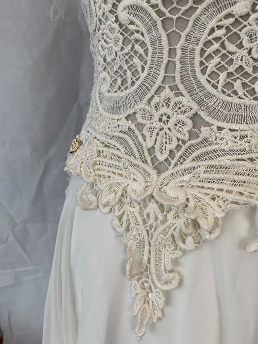 Nowa zwiewna suknia ślubna linia A Boho Tren ivory 38 M cottagecore