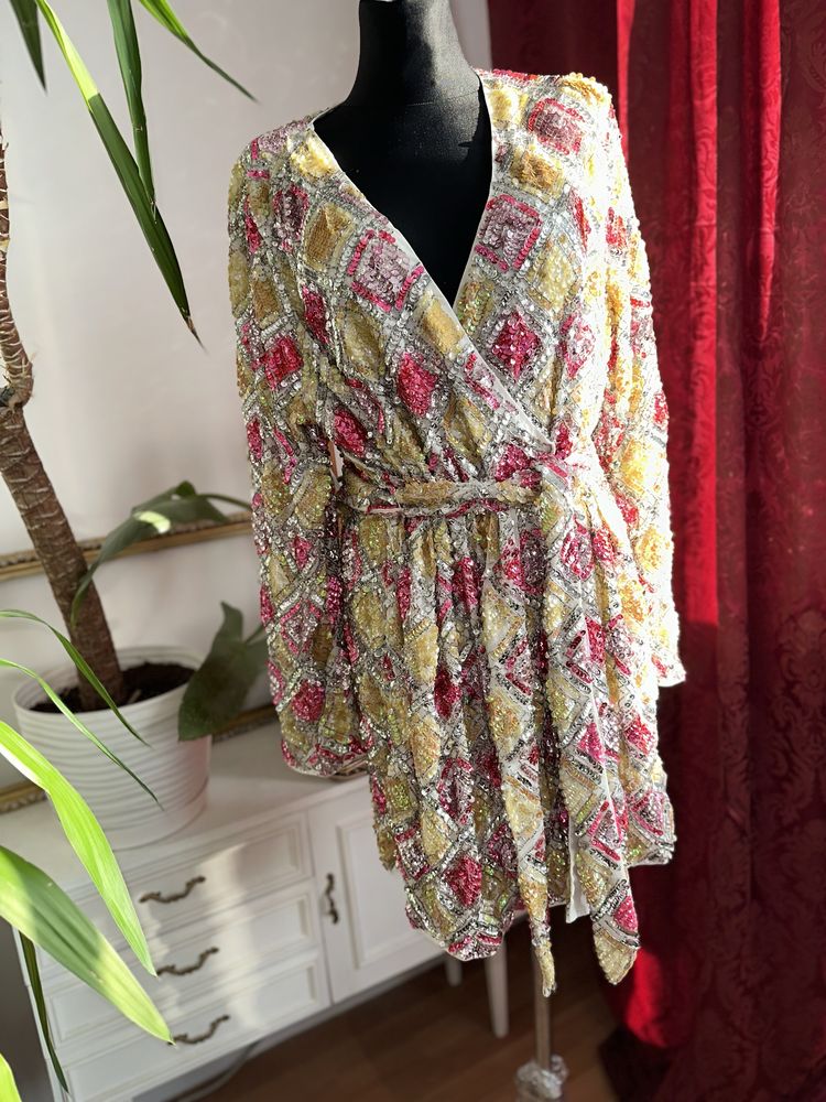 Asos cekinowa sukienka mini kopertowa 46 3 xl 44 xxl