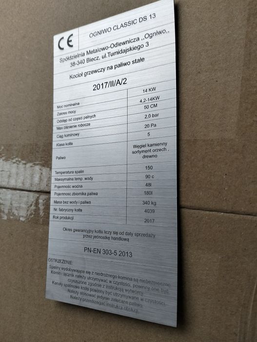 Tabliczka znamionowa pieca wtórnik 5 klasa