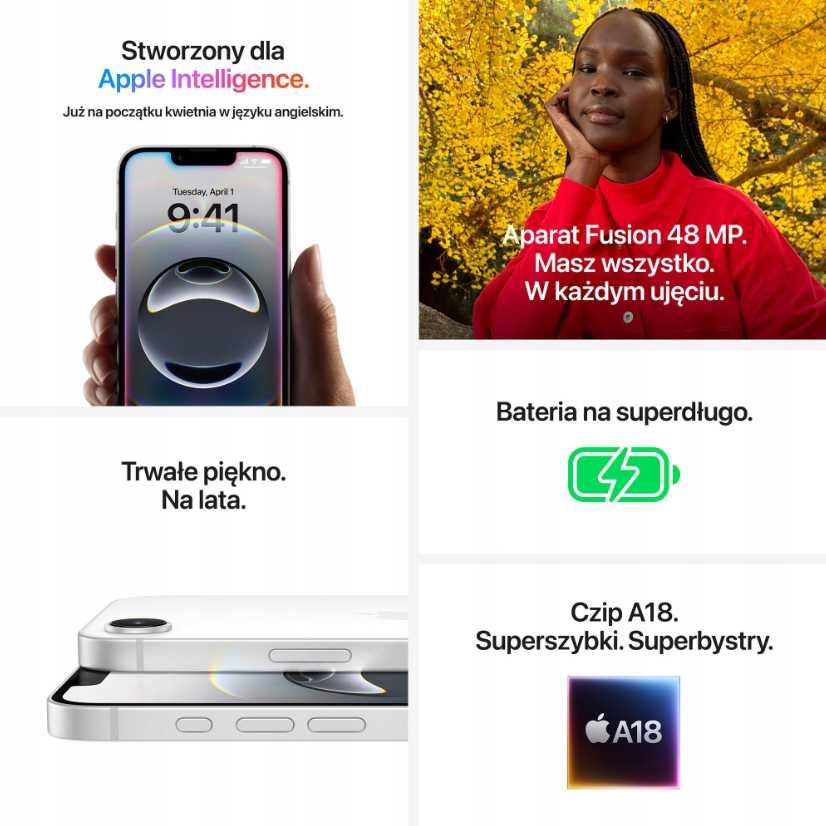 Smartfon Apple iPhone 16E 128GB Biały OLED, Super Retina XDR
