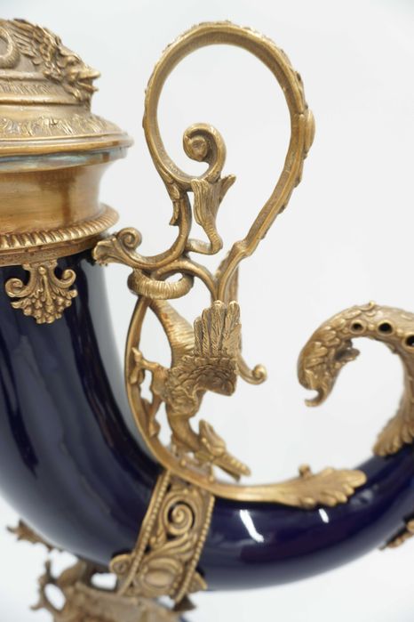 KOBALTOWY róg obfitości brąz z porcelaną dobrobyt szczęście