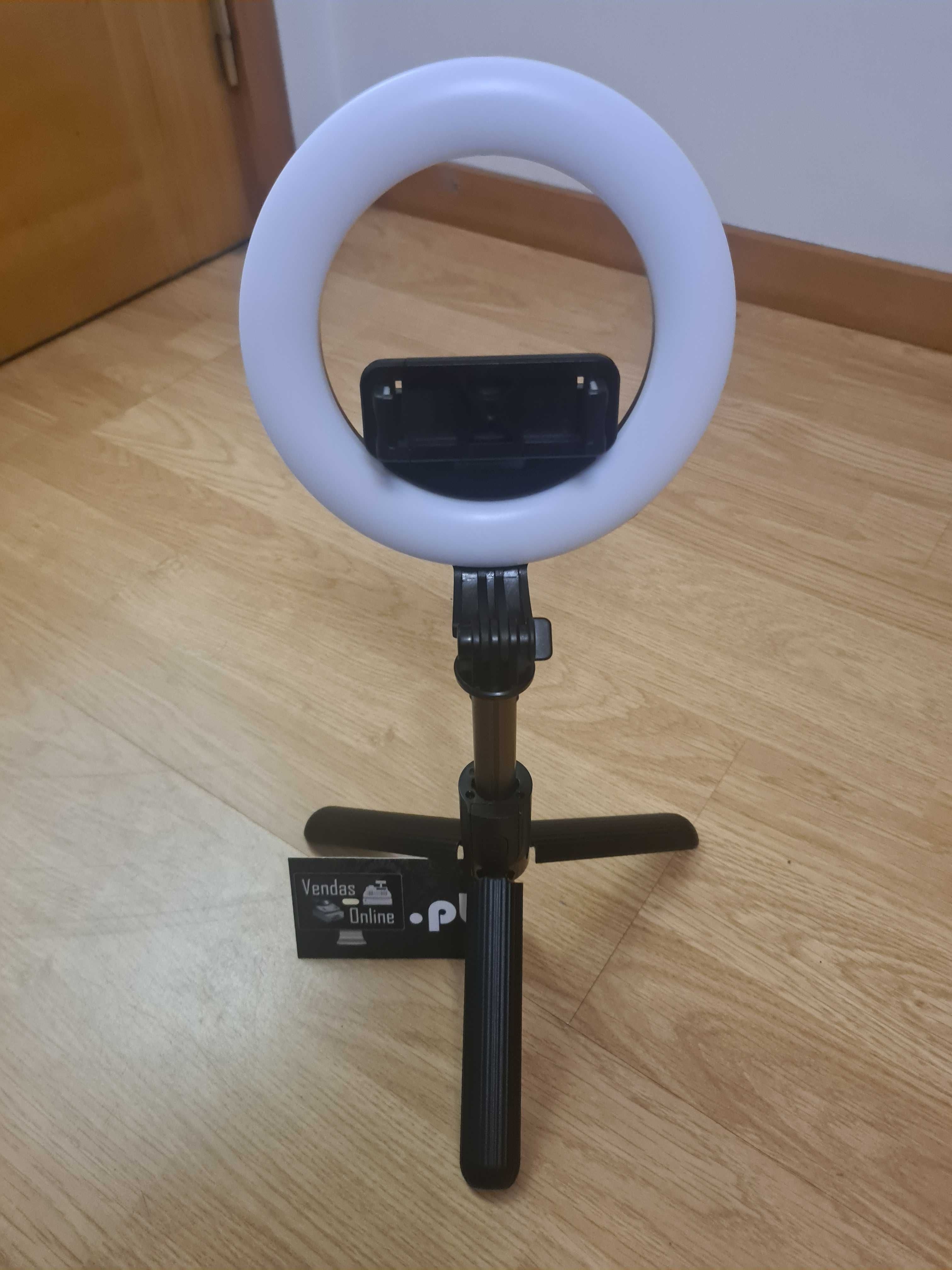 Anel de Luz LED Portátil Tripé Comando Stick Selfies Video Youtuber