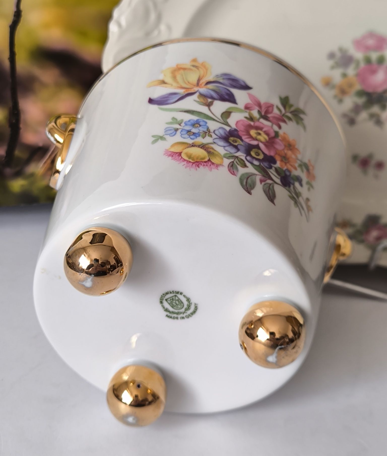 Osłonka na kwiaty róże piękna stara porcelana