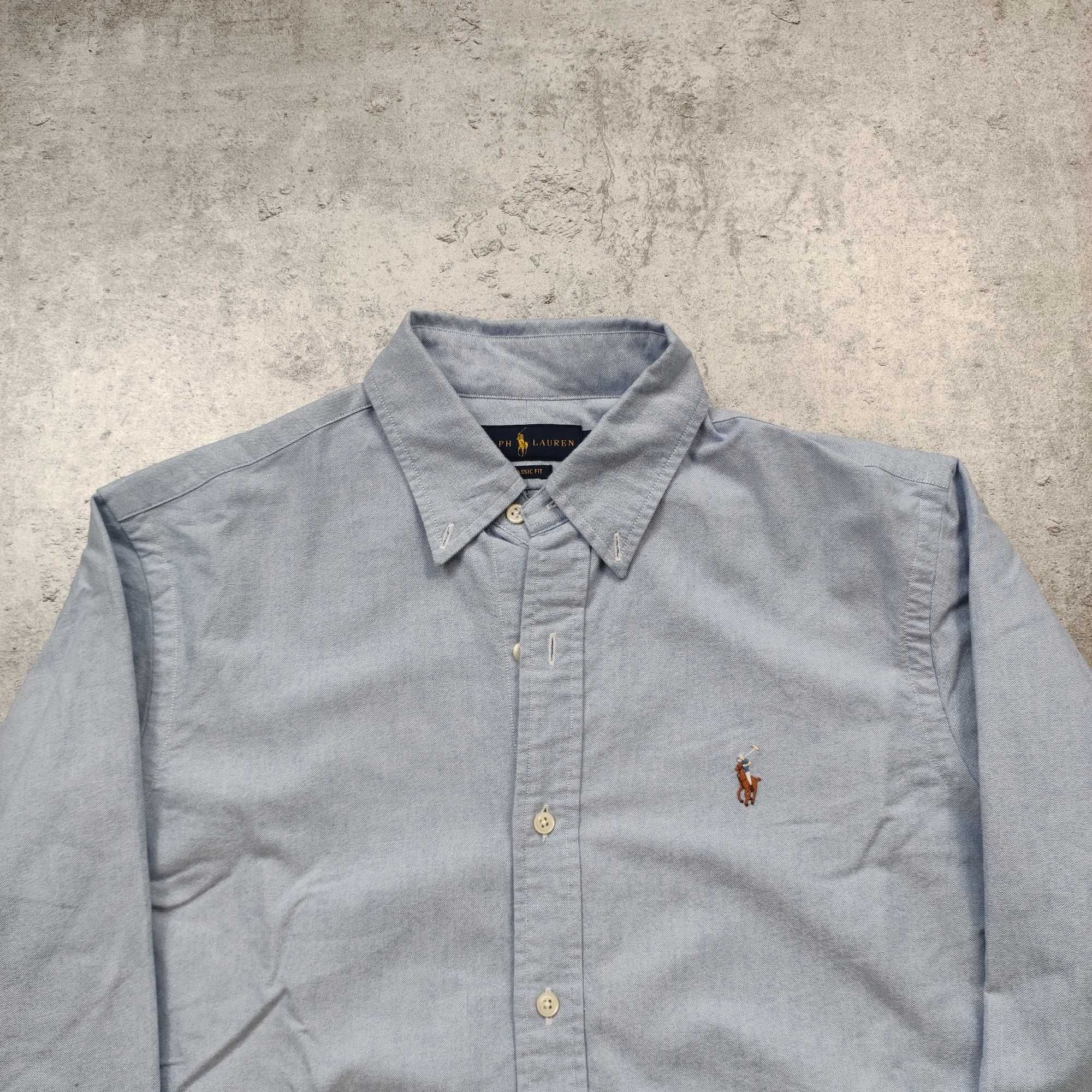 MĘSKA Elegancka PREMIUM Błękitna Koszula Polo Ralph Lauren Oxford Logo