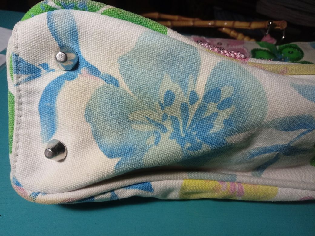 Torebka na lato z bambusowymi rączkami; 27cm(42 z rączkami) x 34 x 9,