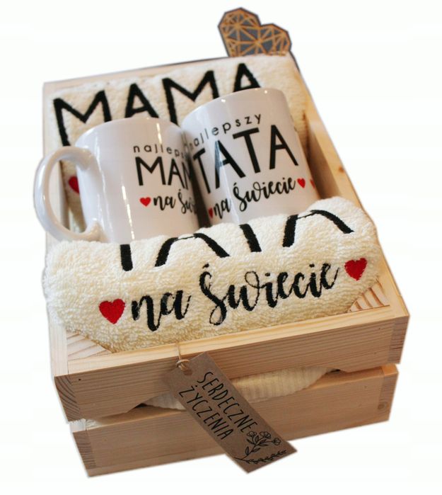 prezent ręczniki dla mamy taty rodziców kubki