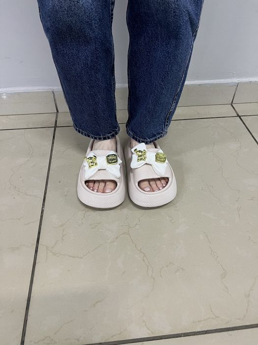 Шлёпанцы пудра с бантиком 139