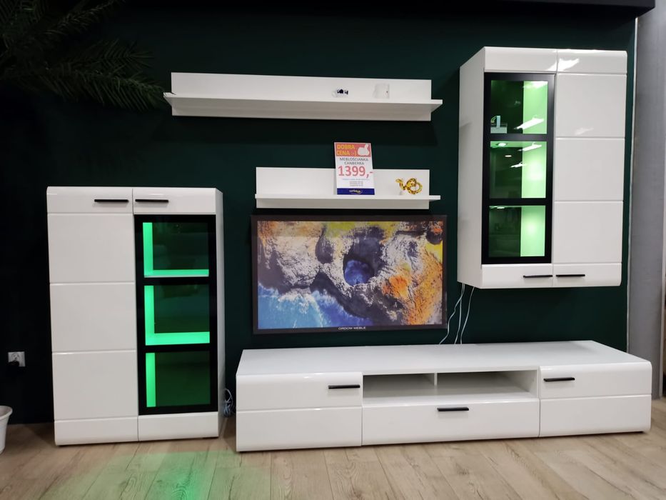 Meblościanka LED Canberra/ biały połysk