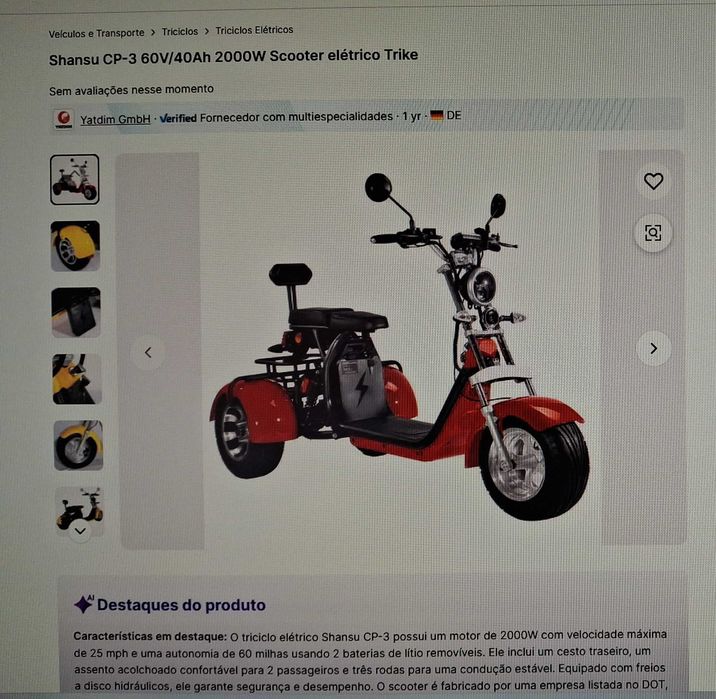 Scooter elétrico Trike  - Shansu 2000W