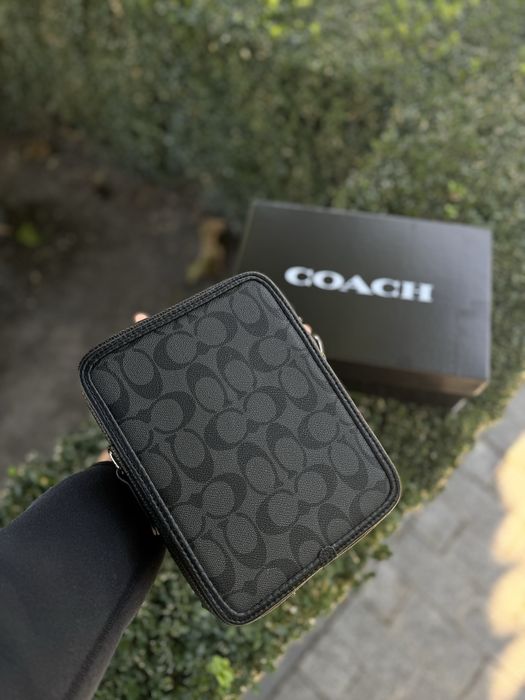 Сумка Coach мужская барсетка Коач черная кожная месенджер Коуч барсетк