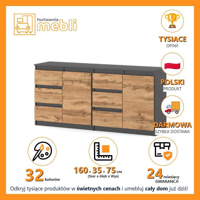 Komoda Agna Mini 160cm Nowoczesna Szafka Do Salonu Sypialni 4 Szuflady