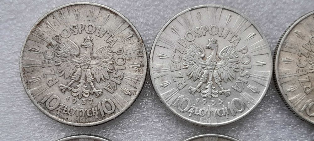 II RP.10 złotych 1935,1936,1937 Piłsudski–WIELKI ZESTAW 6 sztuk-SREBRO