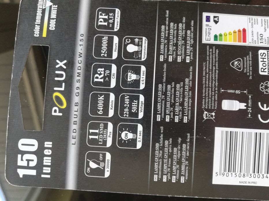 Żarówka diodowa POLUX G9 - 2W - 150 lumen - Zimne - NOWE