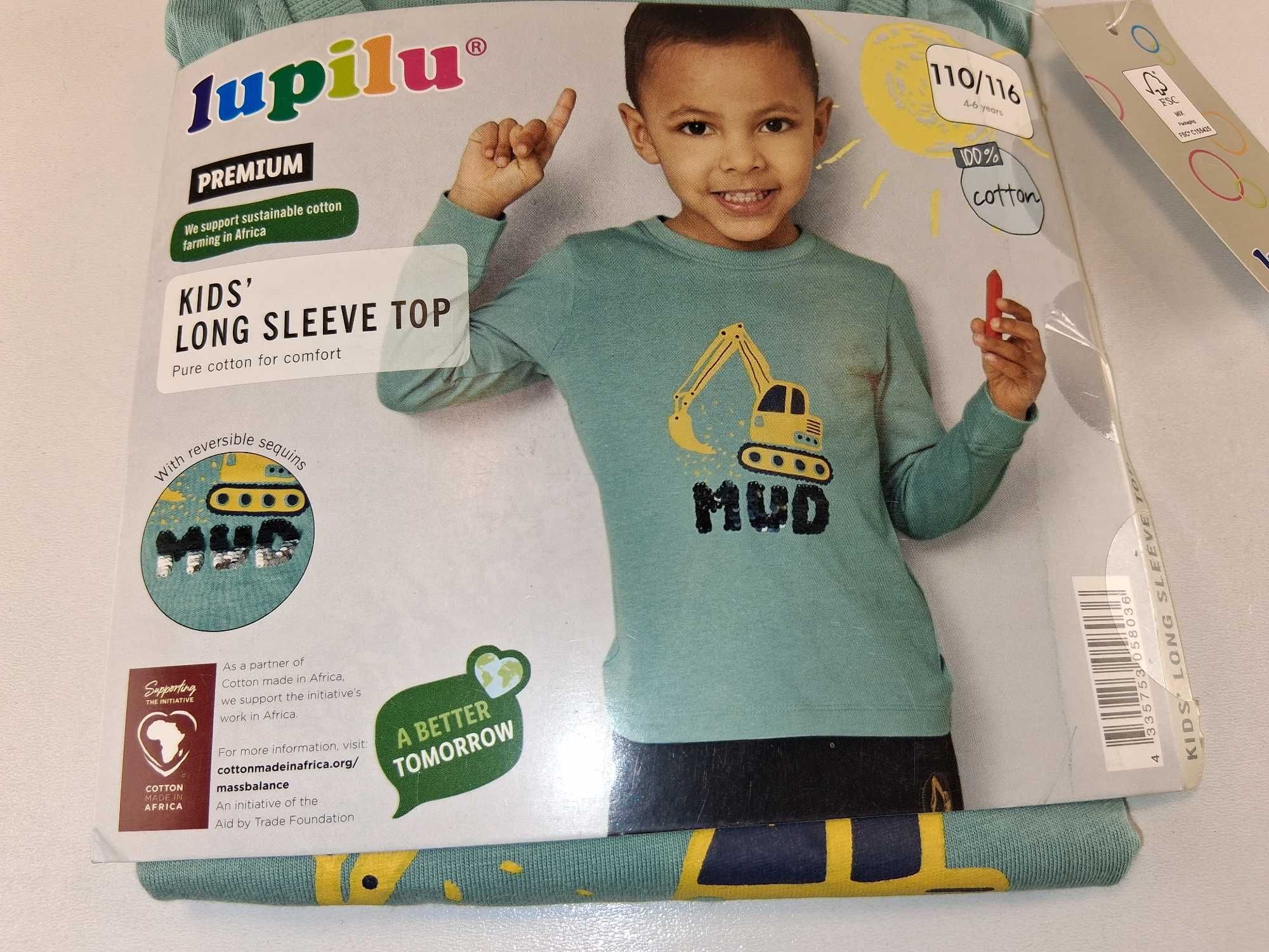 A058 Lupilu Bluzka Dziecięca Długi Rękaw Bawełna Koparka 110/116