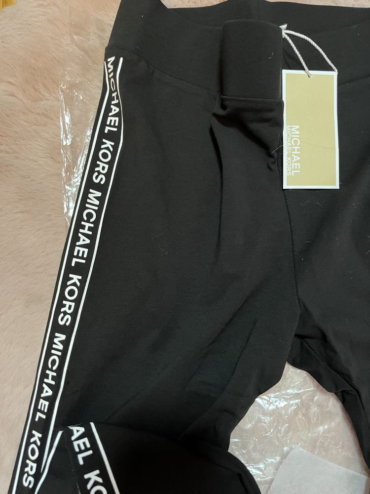 Michael Kors legginsy leginsy czarne bawełniane lampasem logowane XXS
