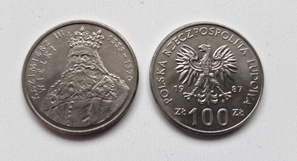 Moneta 100 złotych - Kazimierz III Wielki - 1987 rok - stan menniczy