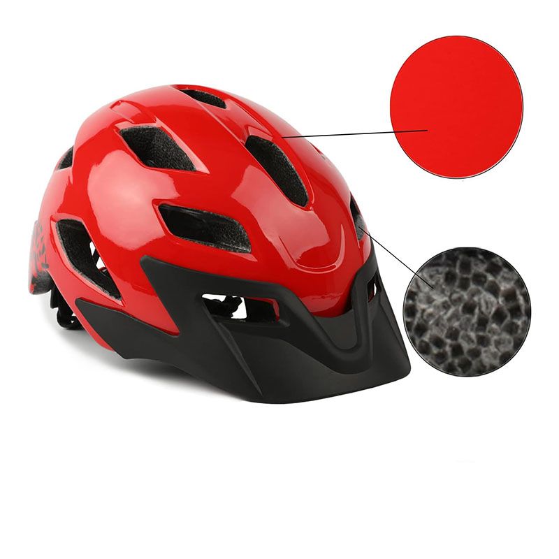 Kask rowerowy dziecięcy młodzieżowy 50-57 cm czerwony z daszkiem