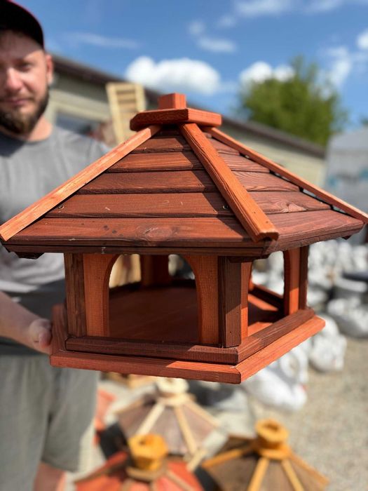 Karmnik dla ptaków drewniany STANDARD ŚREDNI brązowy