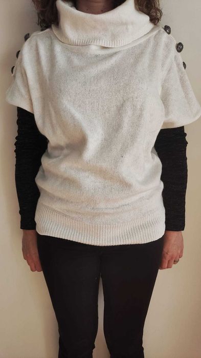 Camisola de malha branco pérola, s/ mangas PROMOD