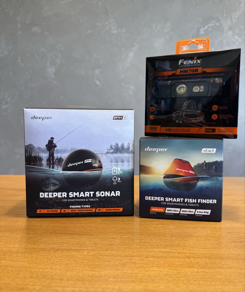 Ехолот Deeper START Fish Finder, Deeper Pro+ 2.0, Fenix HM70R ліхтар