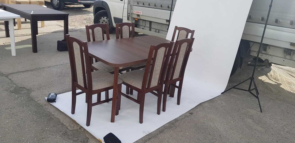 Nowe : STÓŁ + 6 KRZESEŁ, Orzech + cappuccino , dostawa cała POLSKA