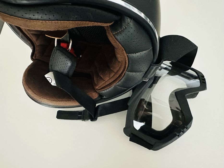 Capacete mota aberto ORIGINE preto + óculos removíveis