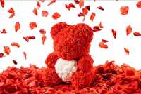 Miś z róż czerwony z sercem 40 cm walentynki xxl