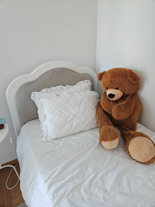 Cama criança madeira branca com gavetão e dois colchões