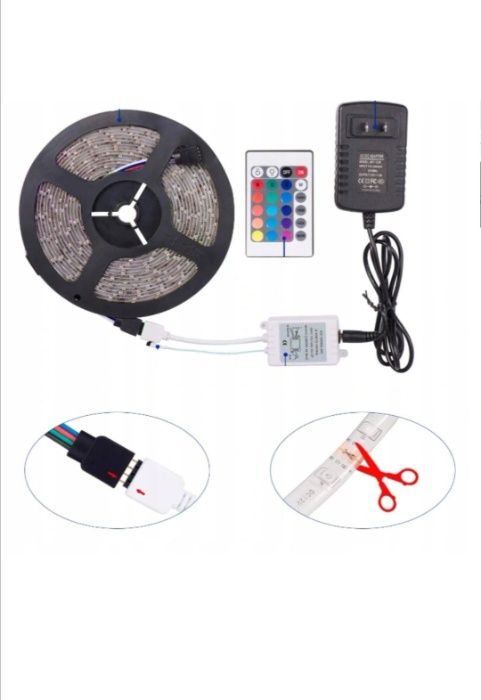 Kompletny ZESTAW Taśma LED RGB Kolorowa WODOODPORNA 5m z Pilotem