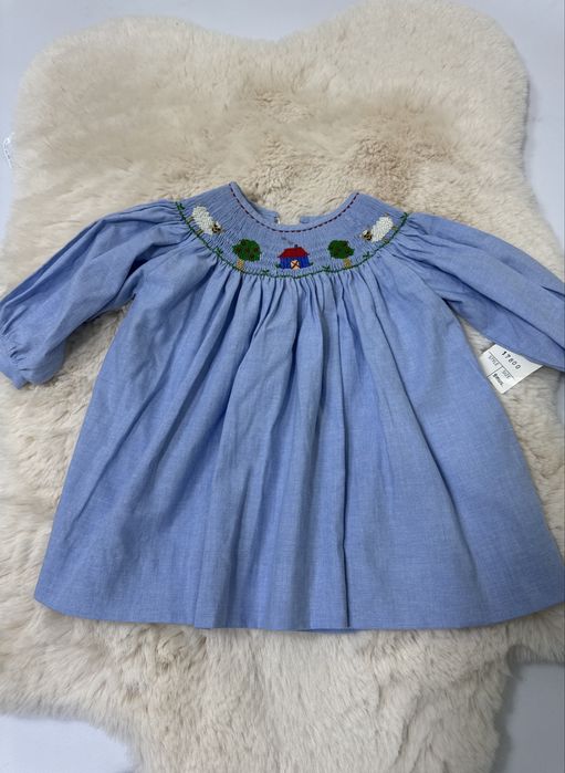 Nowa sukienka bawelniana niebieska haftowana swieta na dlugi rekaw 74