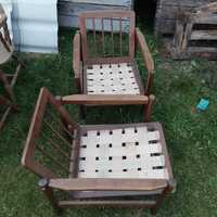 Stary fotel PRL,  Fotel wiklinowy, drewniane krzesła