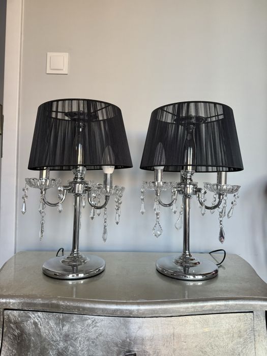 Lampa kryształowa z abażurem Isabell czarna chrom glamour