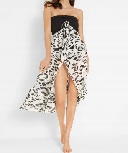 B.P.C sukienka szyfonowa plażowa bandeau czarno-biała ^46