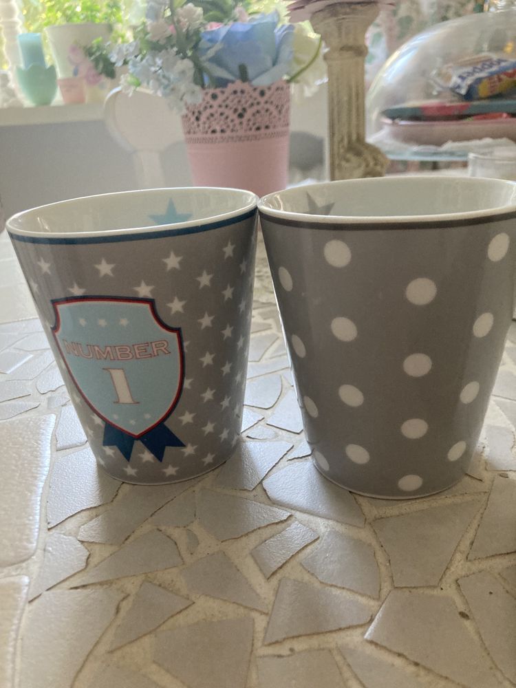Kubki porcelana  Krasilnikoff Shabby  szary 2x