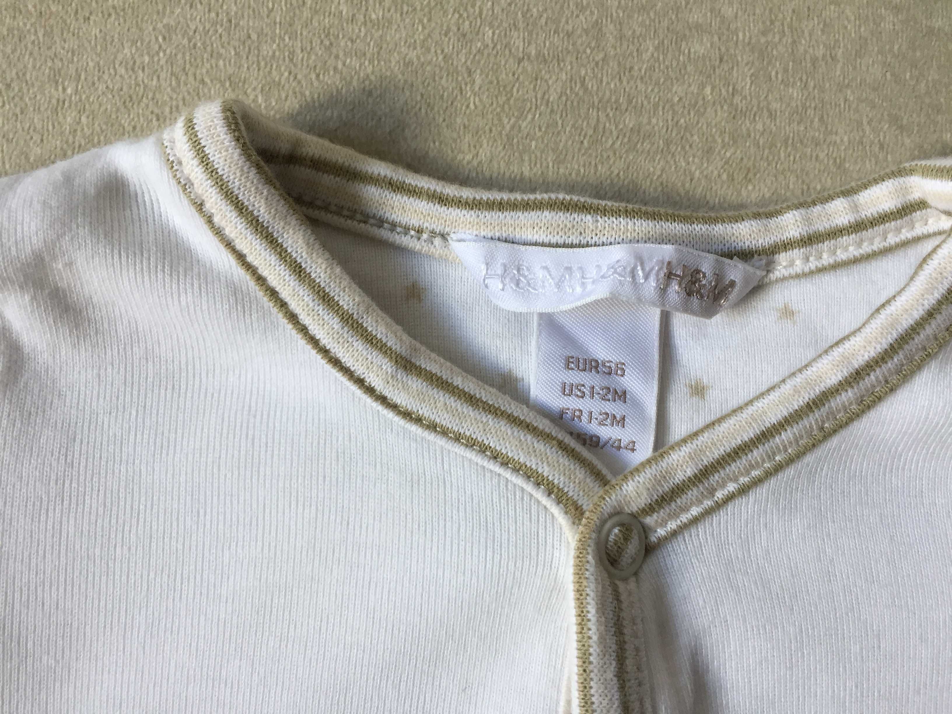 H&M bluzę/sweterek/płaszczyk biały w gwiazdki ciepły na zatrzaski 56