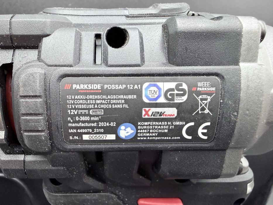 Zakrętarka,wkrętarka udarowa 12V PARKSIDE PDSSAP A1/Aku.4Ah/Ład