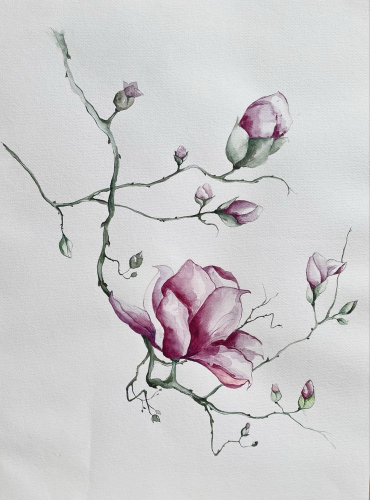 Dwa obrazy ręcznie malowane piwonia magnolia