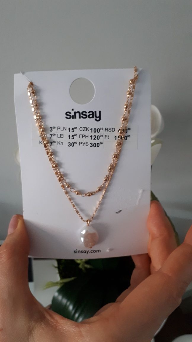 Złoty podwójny łańcuszek z perłą Sinsay