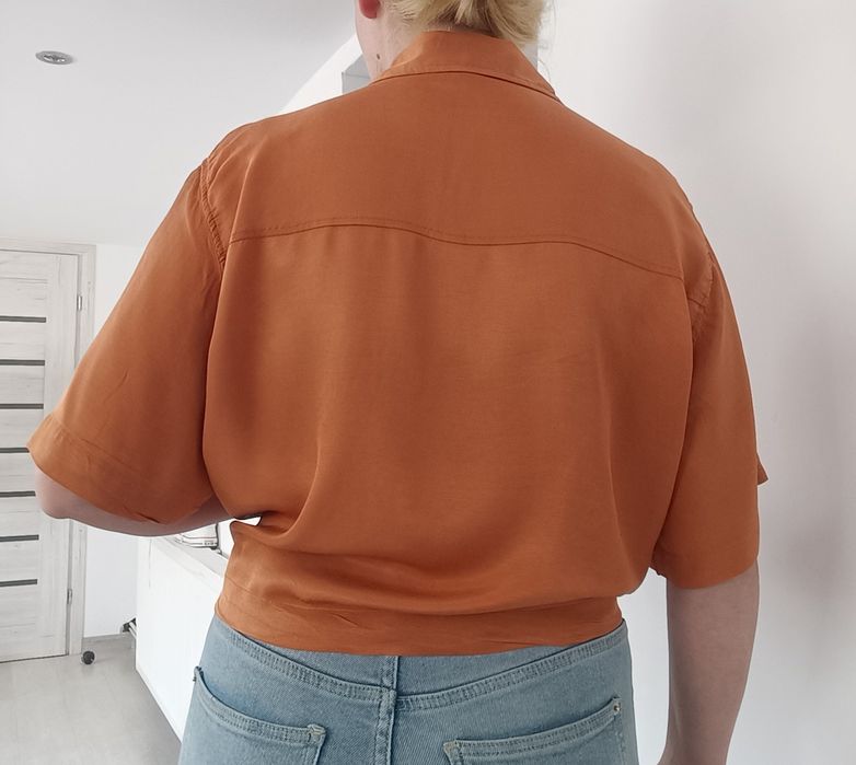 Luźna zwiewna koszula Crop top oversize wiskoza H&M bluzka krótki ręka