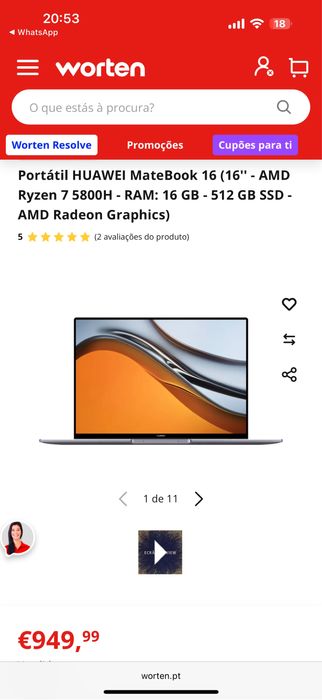 Huawei Matebook D 16 (NOVO C/GARANTIA)