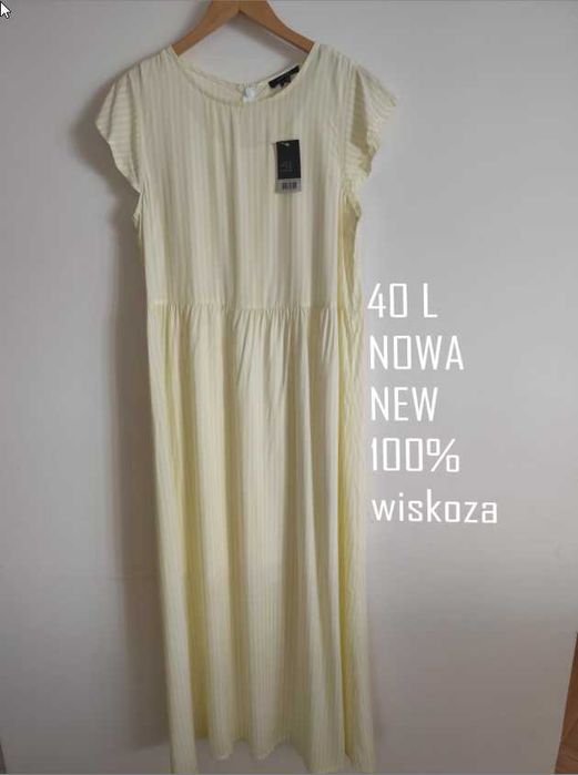Nowa letnia sukienka maxi 40 L wiskoza pastel żółty ciążowa masełkowa